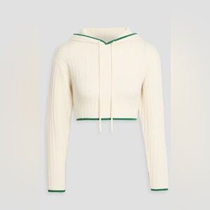 FRAME Cropped cable-knit cashmere and silk-blend hoodie XS